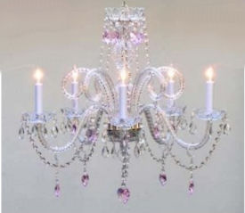 Pink crystal baby nursery chandelier with heart crystals and mini shades