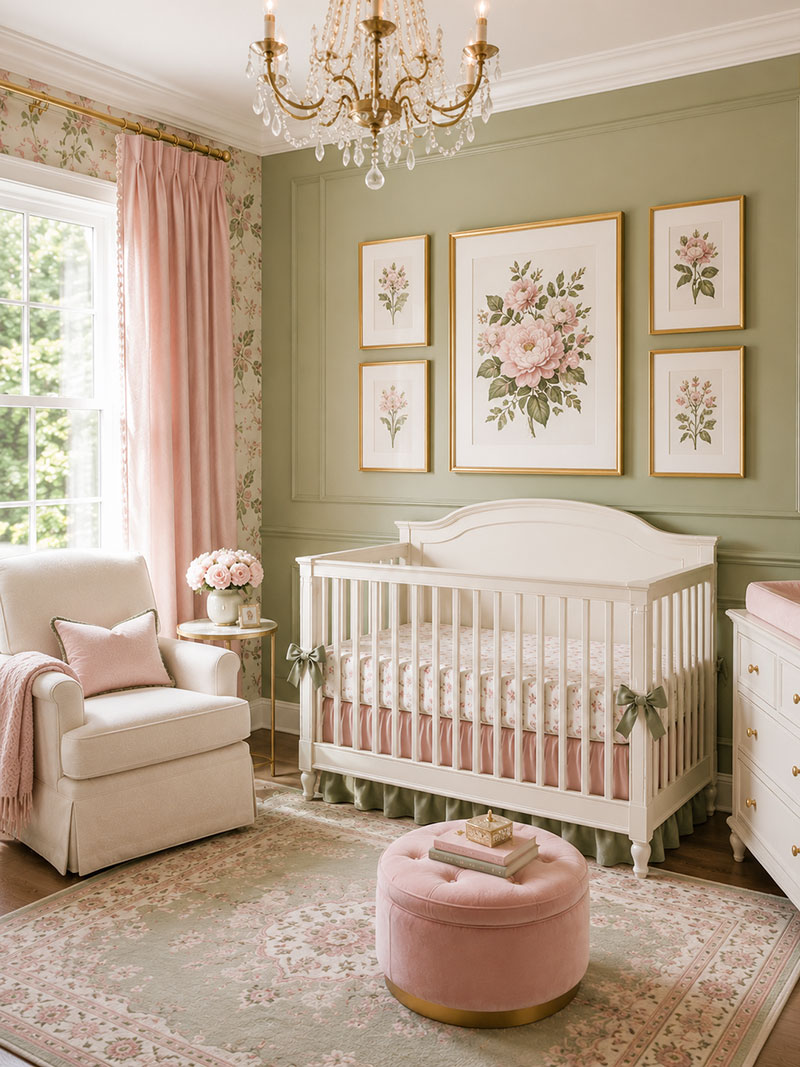 Pink and Green Nursery Ideas with Sage, Blush and Floral Decor
