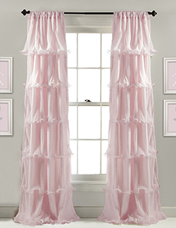 Pink ruffled room darkening curtain panels for a girl nursery or bedroom