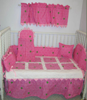 Pink John Deere Baby Bedding In Pink And Brown And Green For A