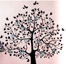 Hand painted DIY family tree baby nursery wall mural painting with picture frames and birds