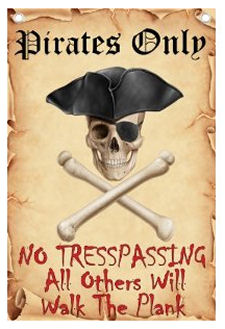 Jolly Roger Pirate theme no trespassing wall sign 