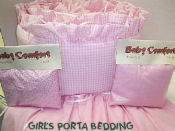 portable girls girl pink gingham baby crib bedding sheets travel crib bedding set