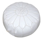 White Moroccan style leather pouf for a baby nursery room