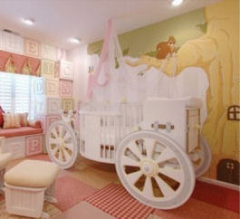 Disney princess carriage crib in a fairytale nursery theme