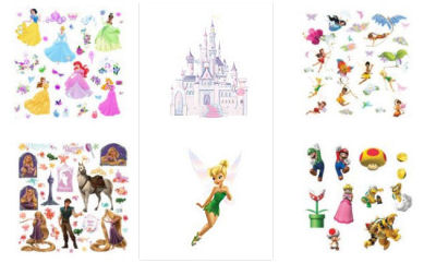 Disney Princess fairy castle baby girl nursery wall decals and stickers with glitter and faux gems