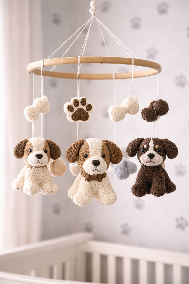 Crochet puppy nursery crib mobile decorations