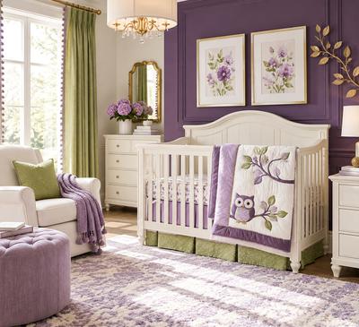 Purple and lime green owl nursery decorating ideas