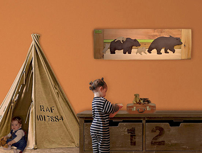 Rustic reclaimed wood nursery wall art bear forest creatures