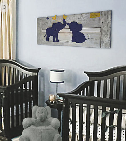 Reclaimed wood elephant baby nursery wall art for a baby boy or girl room