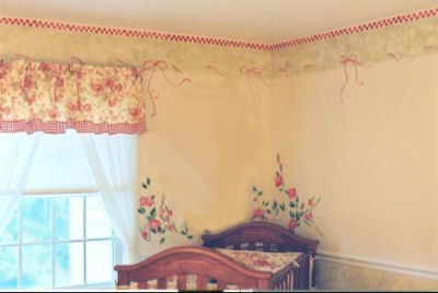 Baby Girl Red Gingham Nursery Decorating Ideas - Window Valance and Baby Crib Bedding 