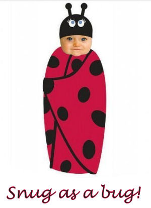 Red and black ladybug theme swaddling blanket and hat set