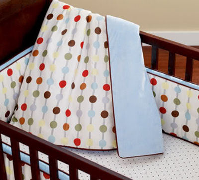 Stylish Polka Dot Baby Crib Bedding Set for a Red White and Baby Blue Nursery