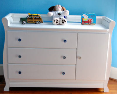 White Baby Dresser with Glass Pulls