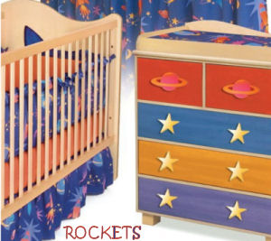 Outer space baby nursery furniture set with crib and dresser