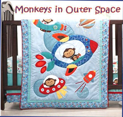 Outer space monkey baby crib bedding set for boys and girls