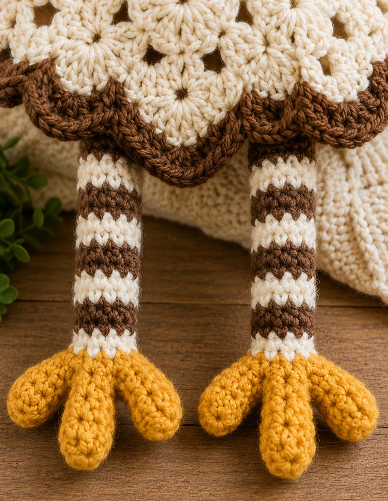 Crochet rooster lovey striped legs and feet