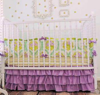 lavender purple and plum and green ruffled baby bedding crib skirt girls nursery pictures