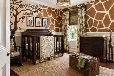 Jungle safari theme giraffe print nursery wall mural painting in our baby boy's nursery room
