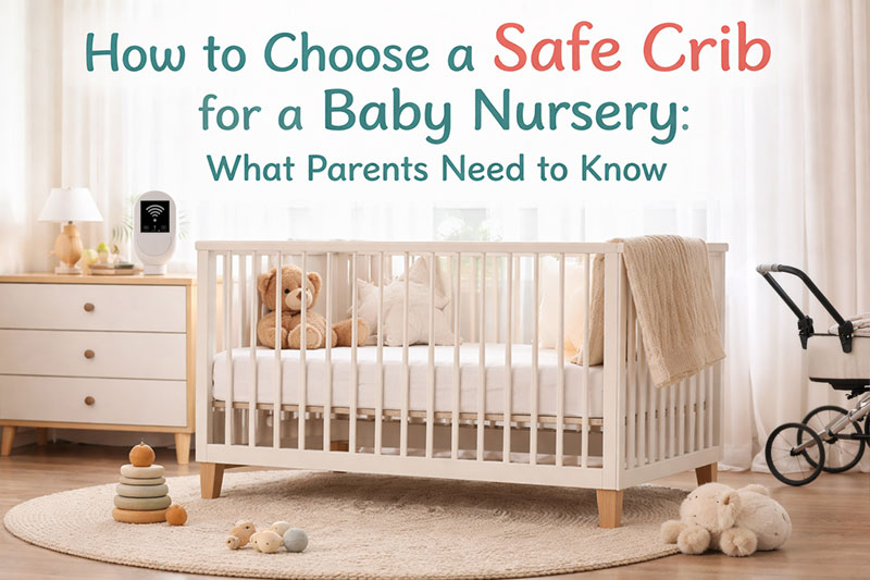 Modern baby crib with snug mattress fit in a calm, neutral nursery