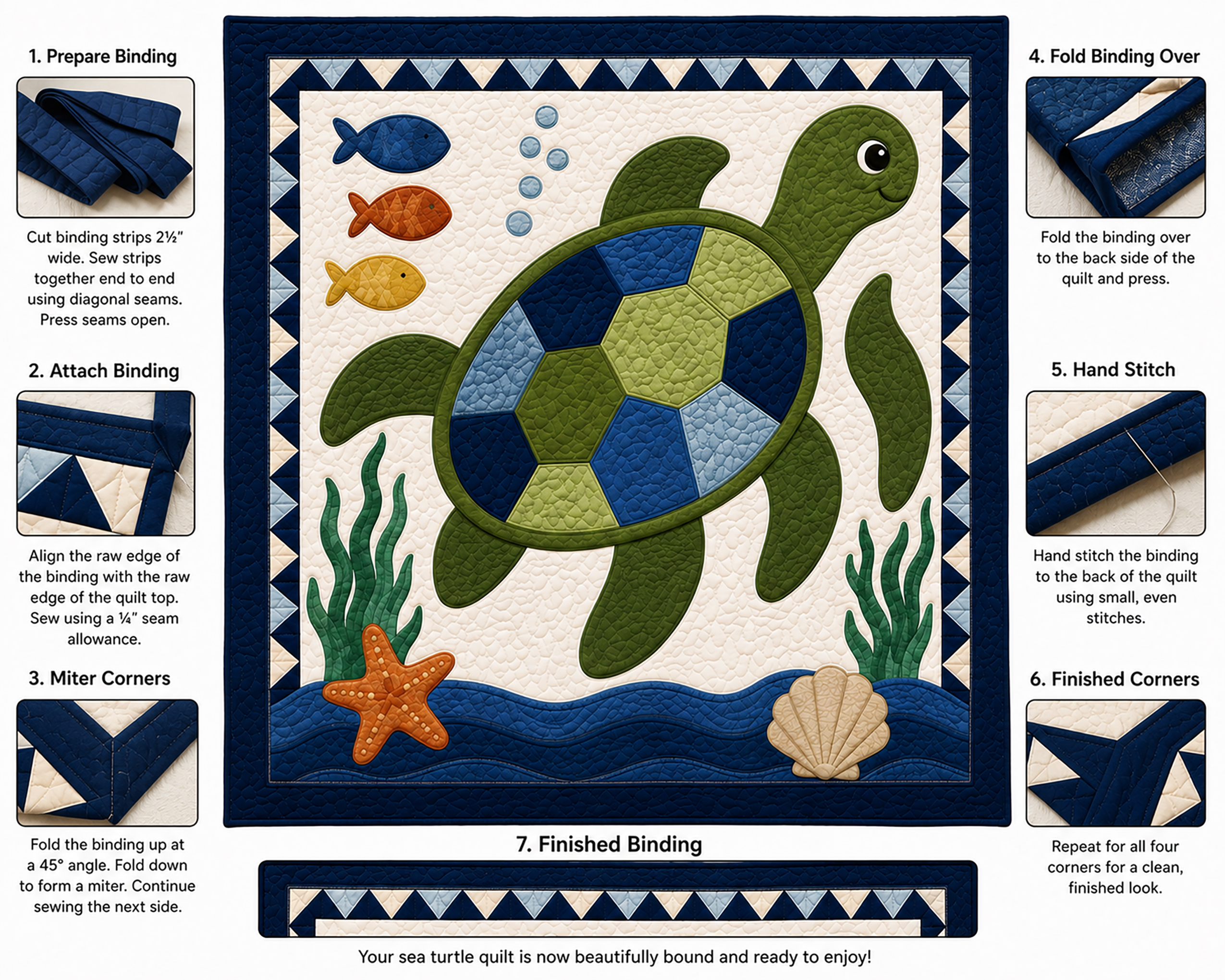 Sea turtle quilt binding and corner finishing guide