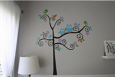 Nursery Tree Wall Decal with Owls and Birds