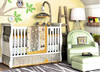 Green and yellow peaceful owl baby nursery theme