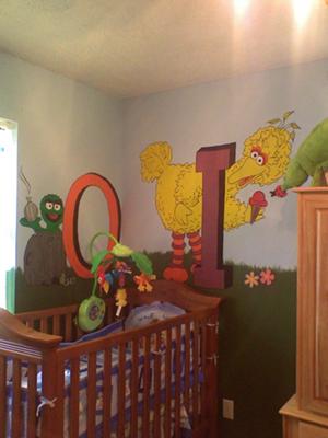 OSCAR AND BIG BIRD MURAL - SESAME STREET NURSERY THEME