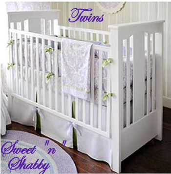 Violet purple baby room decor and crib bedding set for a twin shabby chic nursery