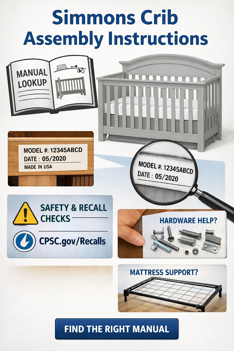 Simmons crib manual lookup and model number label reference