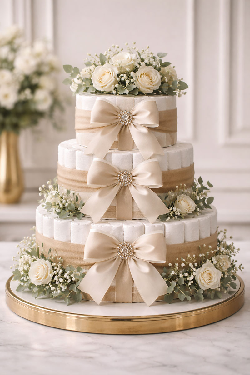 simple tiered diaper cake clean classic centerpiece idea