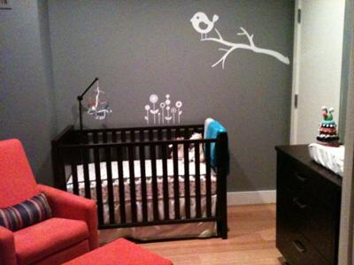 Small Modern Orange Gray, White and Black Nursery for Baby A Small Space with a Modern feel and Bright Colors!