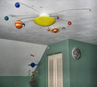 Solar System Ceiling Light with Revolving Planets for a Planet Baby Nursery or Kids' Room Theme