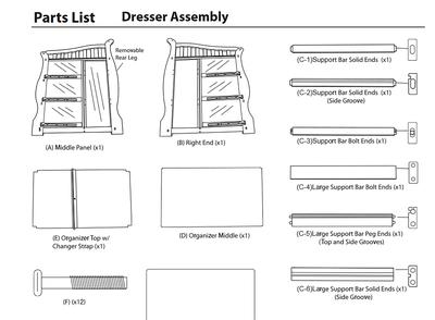 Sorelle 1050 Crib and More Changing Table Parts List