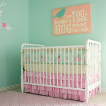 Aqua blue and pink baby girl nursery room with shabby chic rose crib bedding set