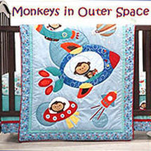 Baby boy outer space monkey nursery theme with crib bedding set and planets decor