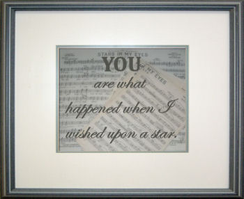 Homemade you are what happened
when I wished upon a star framed baby quote with sheet music background