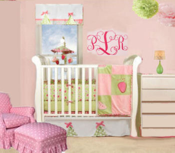 Hot pink and lime green baby girl strawberry nursery theme