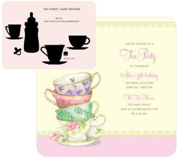 Pink and black tea party baby shower invitations for an elegant party for a baby girl