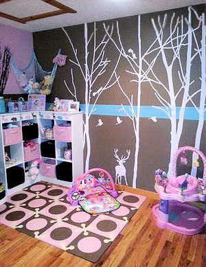 Pink, Brown and Teal Forest Nursery Theme for a Baby Girl featuring DIY Decorations and Furniture