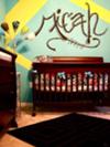 Modern abstract teal blue and lime green nursery with a twist!