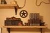 THREE HOMEMADE WESTERN WALL SHELVES DECORATED WITH ROPE AND IRON HORSESHOE NAILS