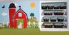 Farm theme nursery wall mural featuring baby farm animals, a big red barn and other farming scenes.  