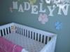 Madelyn's Modern White Baby Crib with Pink and White Polka Dot Fitted Crib Sheet 