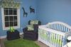 Max's Modern Navy, Baby Blue, Green and White Nursery with Giraffe Decorations and Wall Art