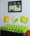 Our Baby's Changing Table w Lime Green and White Giraffe Print Fabric