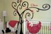 Our Baby Girl's Custom Pink and Green Nursery Decor in Stripes, Polka Dots and Swirling Black and White Fabrics 