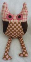 Pink and brown owl themed nursery pillow made with fabrics from pink and brown polka dots and plaid pattern fabrics that complement my baby girl's owl baby bedding set.  