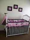 Custom made pink and brown John Deere baby crib bedding set for a girl
