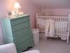 Pink, teal green and antique white vintage inspired nursery room for a baby girl